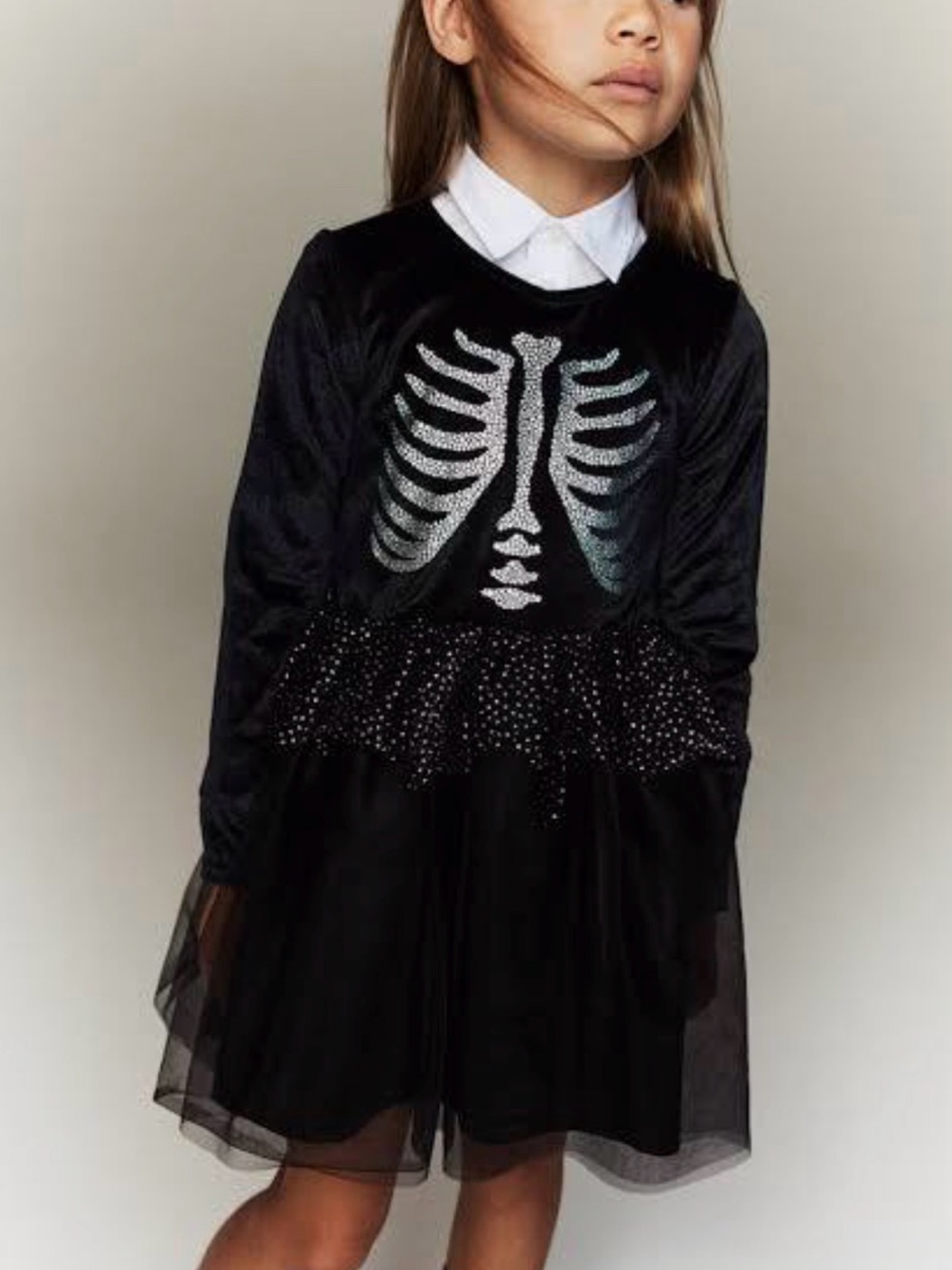 H&M Black Dress with Silver Glitter Skeleton Sz 8